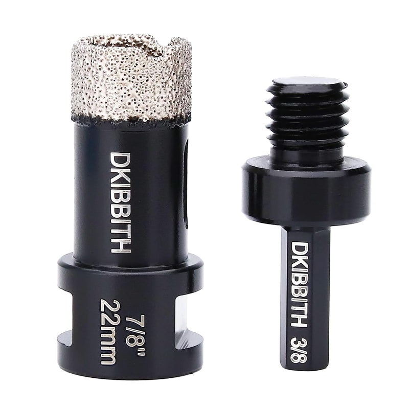 DKIBBITH Dry Diamond Core Drill Bits 7/8 Inch, 22mm Tile Hole Saws for Porcelain Ceramic Tile Granite Marble Stone Brick, Diamond Hole Saw with 5/8-11 Thread and 3/8inch Hex Shank - Image 1